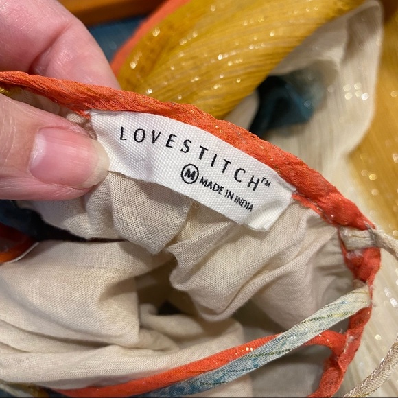 Lovestitch Colorful Halter Maxi Dress Rainbow Block Shimmery Lined Boho Glam Med - Picture 5 of 8